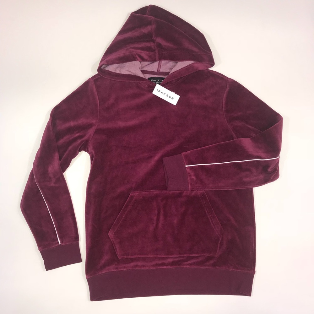 Pacsun burgundy and navy velvet hoodie - Picture 5 of 8
